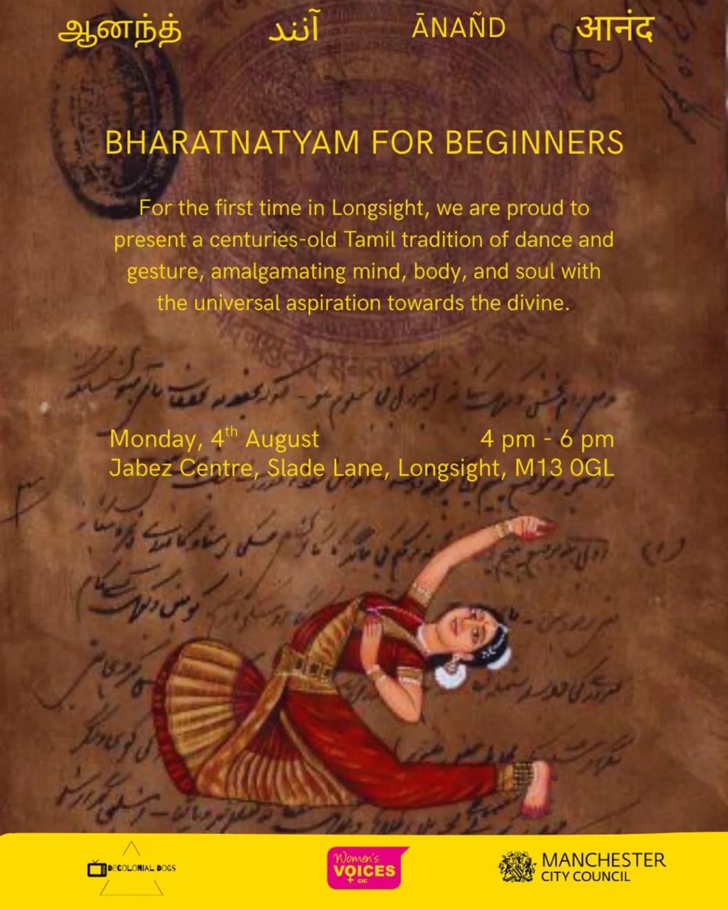 Bharatanatyam workshop poster from Decolonial Dogs